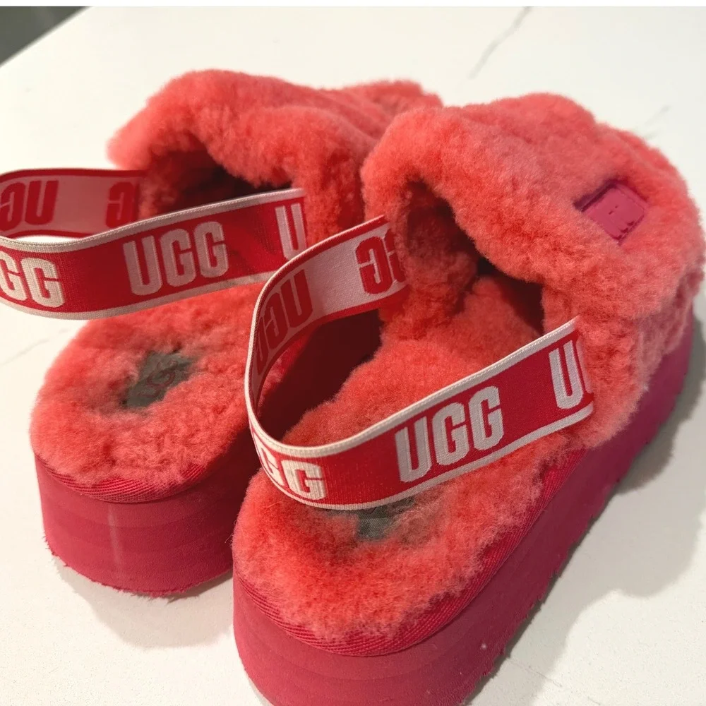 UGG Disco‎ Slide Pink Sheepskin Platform Slingback Sandals Womens Size 8 Shoes